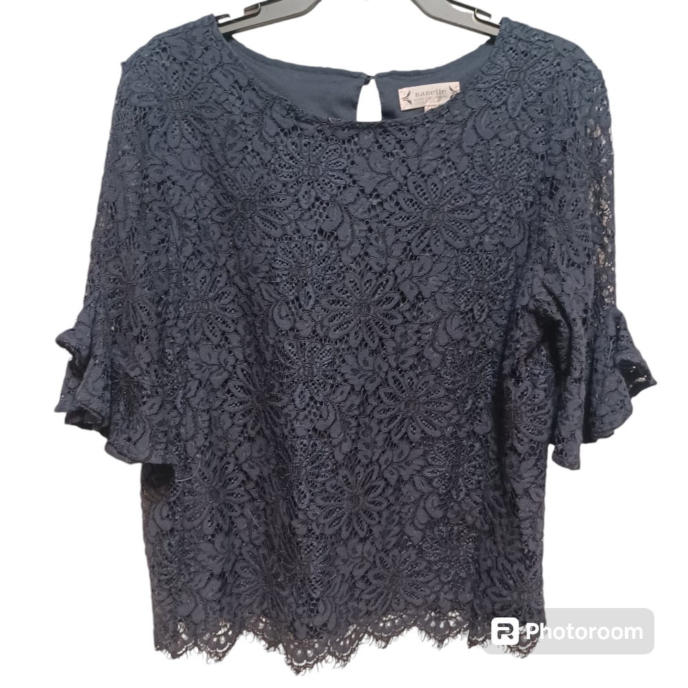 Nanette Lepore top size large black floral lace overlay Feminine  whimsygoth
